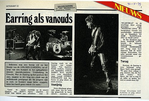 Golden Earring show review May 21, 1979 Utrecht - Muziekcentrum Vredenburg show in Hitkrant 22 1979